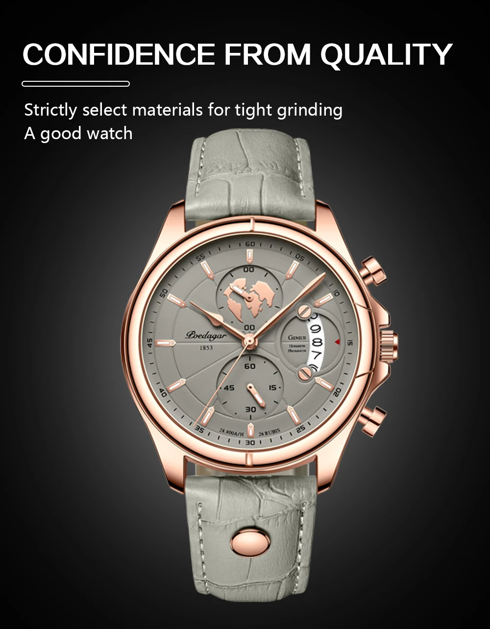 POEDAGAR Sport Casual Mann Uhr Datum Wasserdicht Leucht Leder Chronograph herren Uhr Business Luxus Quarz Uhren Für Männer – Detail 3