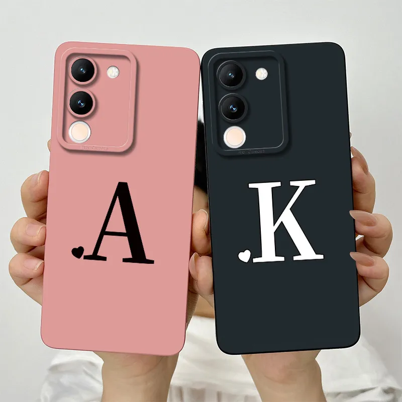 For Vivo V29e Case vivo Y200 5G Cover Vivo Y200 Pro 5G IND Cute Initial Letters Square Silicone Phone Case Shockproof Back Cover