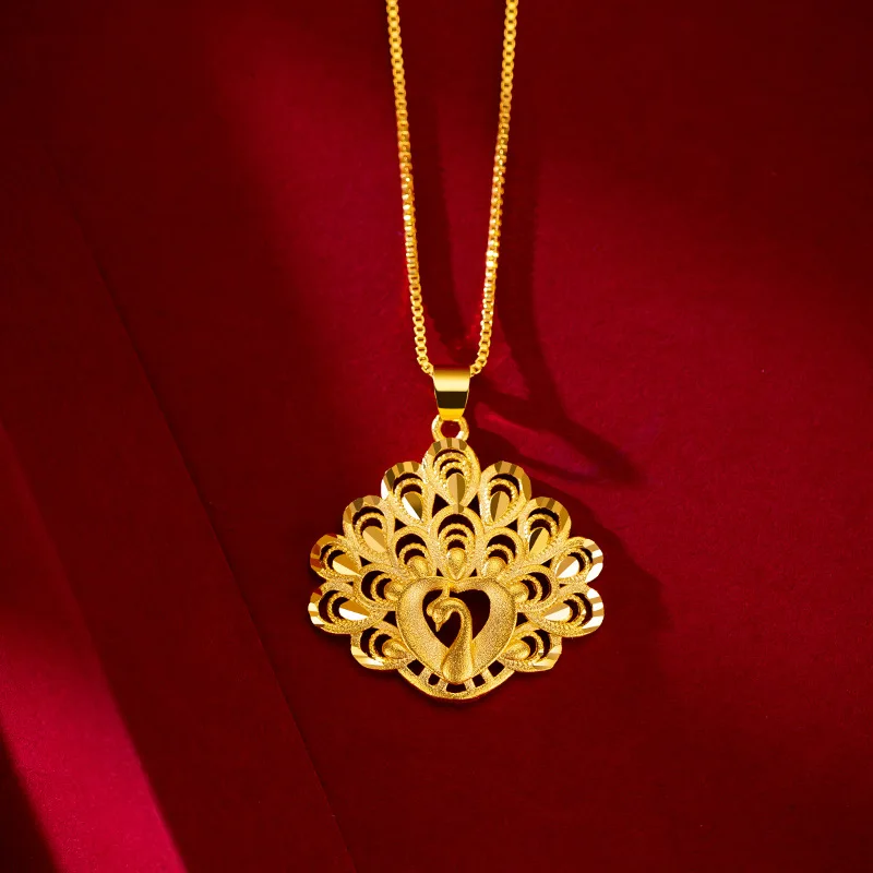 Golden Peacock Pendant Gold Women's Wedding Opening Peacock Necklace Pendant Fine Jewelry