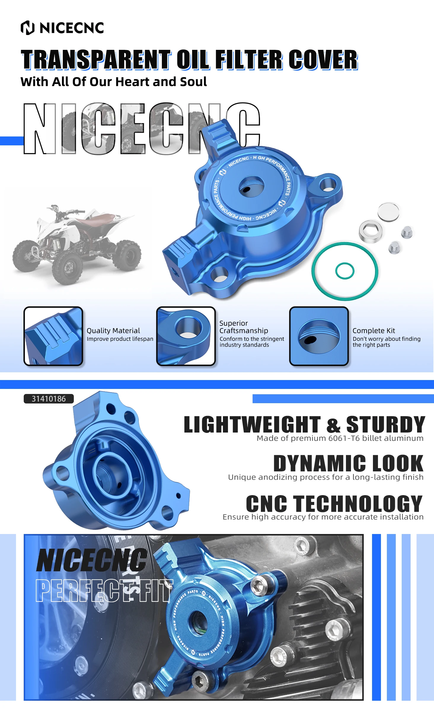 NICECNC Für Yamaha YFZ450R YFZ450X 2009-2024 Transparente Motorölfilter-Abdeckkappe Aluminium Rostschutz ATV Zubehör – Detail 1