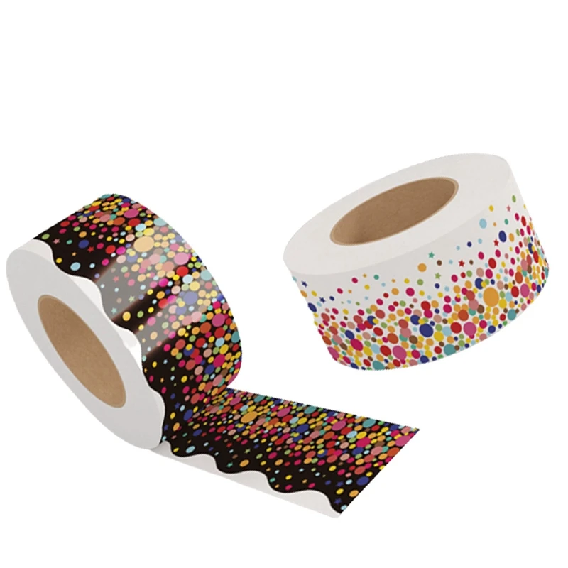 2 Rolls Bulletin Board Borders, 131.2 Feet/40 Meters Confetti Scalloped Border Trim For Classroom Decoration