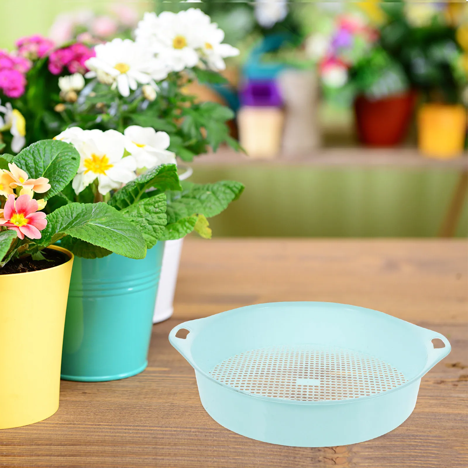 Plastic Garden Sieve Riddle Green Lightweight Handle Durable Easy Operation Garden Tool for Balcony Mini Soil Screening