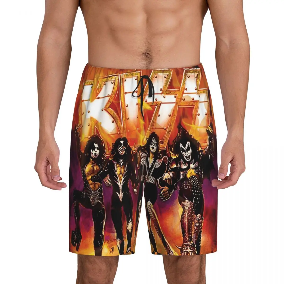 

Мужские короткие пижамные штаны Custom KISS The Band Rock And Roll, шорты для сна и отдыха, пижамные штаны