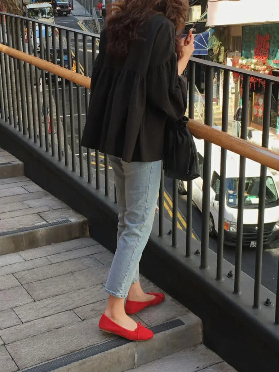 

Свободные длинные све женские irt Thin Lantern Sve Doll irt Button Detail Commute Sle круглые Ne Pure Color Casual irt