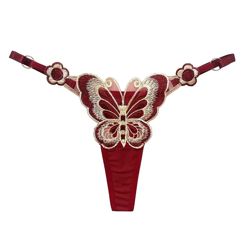 Women Plus Size Panties  Waistband Adjustable Underwear Sexy Cute Embroidery Butterfly Thongs Lace Perspective Lingerie