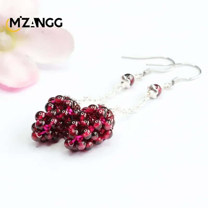 S925 Silver Natural Garnet Ear Hook Exquisite Luxury Women's Earrings Jewelry Crystal Healing  Energy Stone Gift - view 3