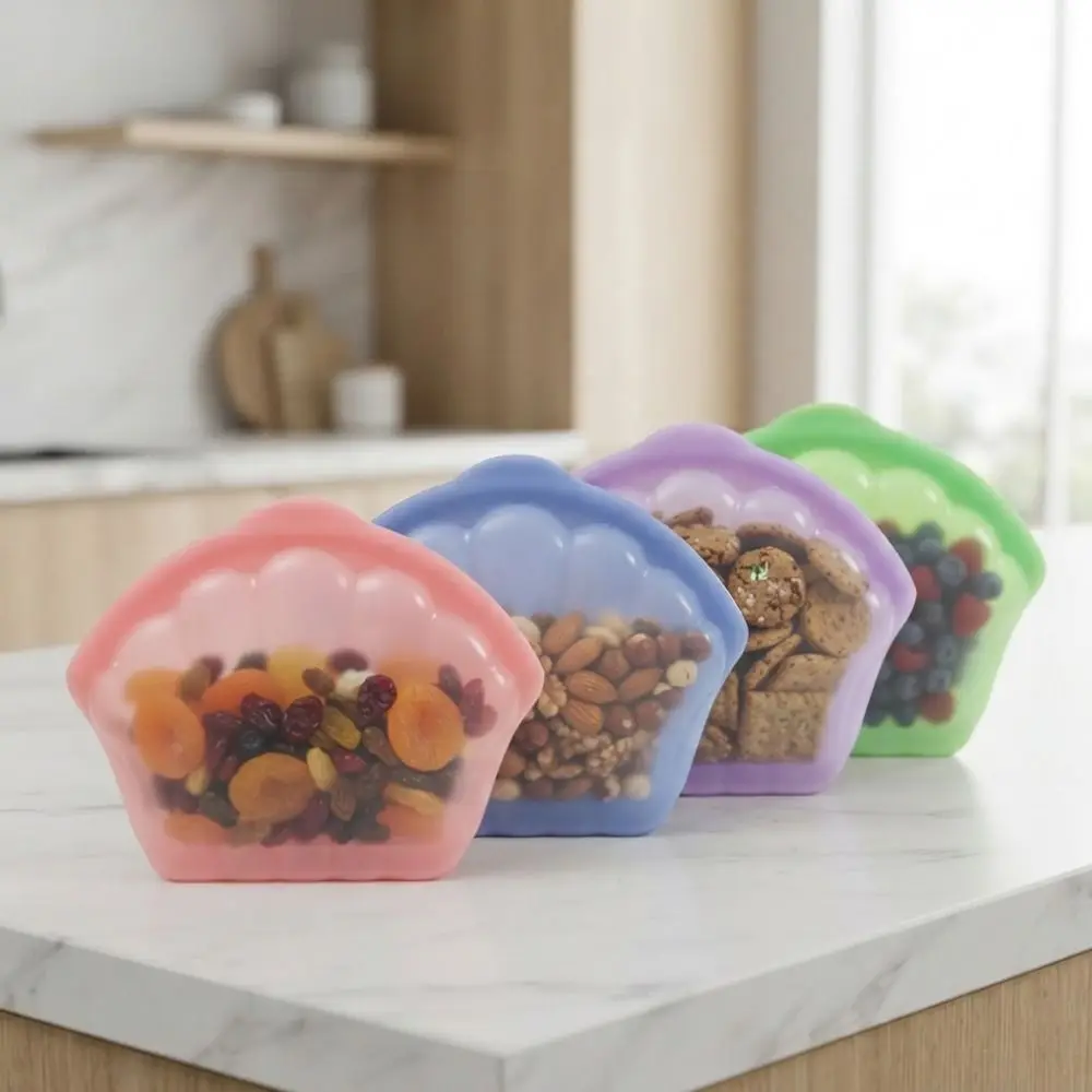 Shell Shape Silicone Food Storage Bag Food Grade Sealed Fresh Keeping Bag Self Sealing High-Temperature Food Packaging Bag
