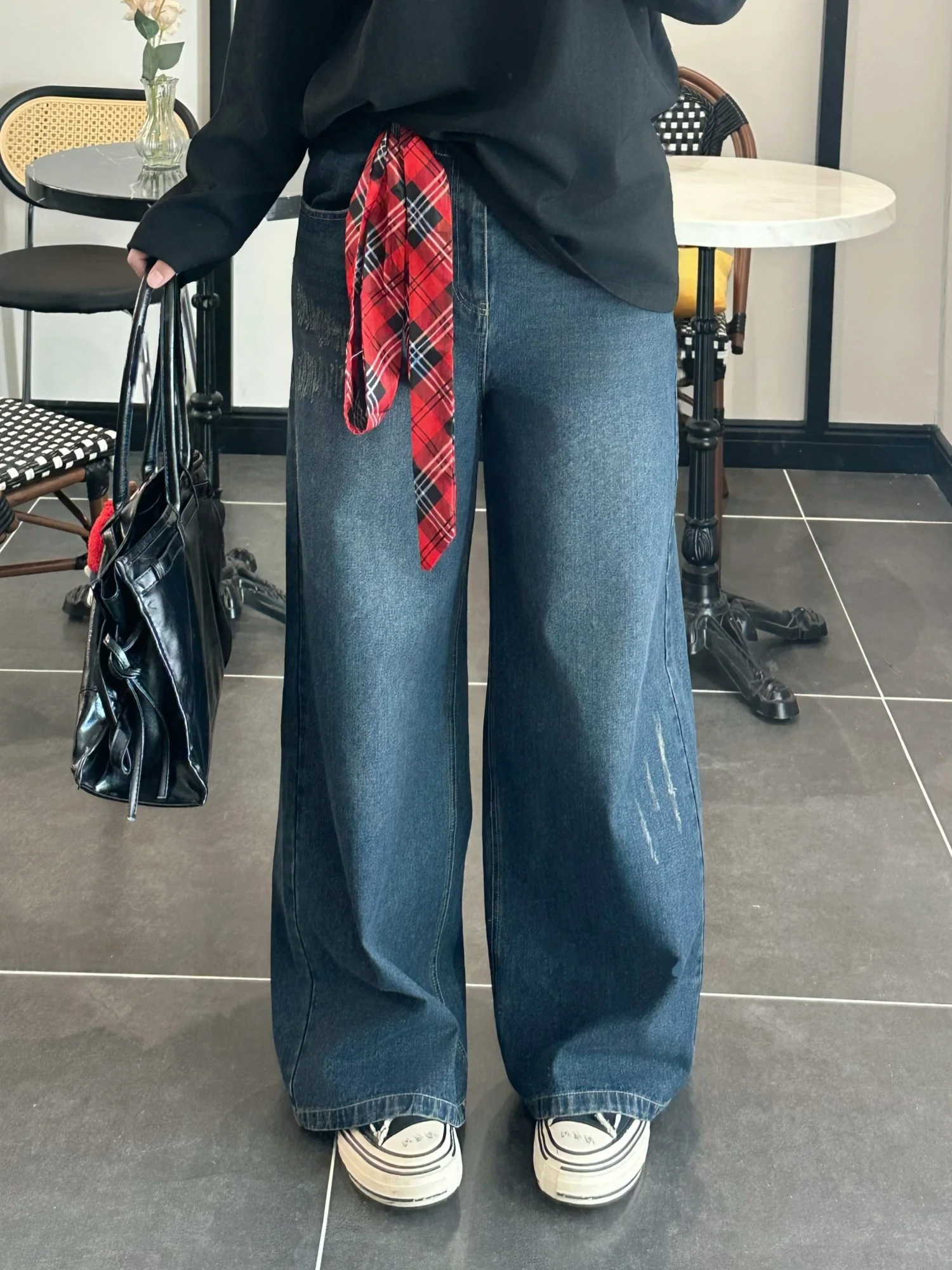 

High Waist Wide Leg Jeans plus Size Women's Spring New Style Retro Loose Slimming Versatile Cotton Denim Pants Straight Cut