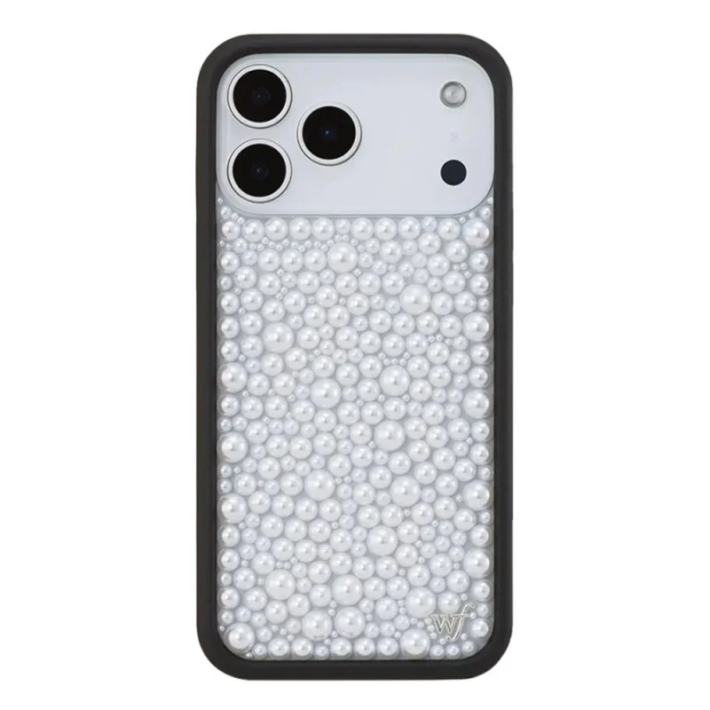 Etui na telefon z motywem dzikich kwiatów, w kolorach różowym, czarnym i białym, z diamentowym, błyszczącym wzorem, do iPhone 18 Pro Max, 13, 14, 15, 16, 17 Pro Max Plus, z perłowym, brokatowym wykończeniem. — zdjęcie produktu 2