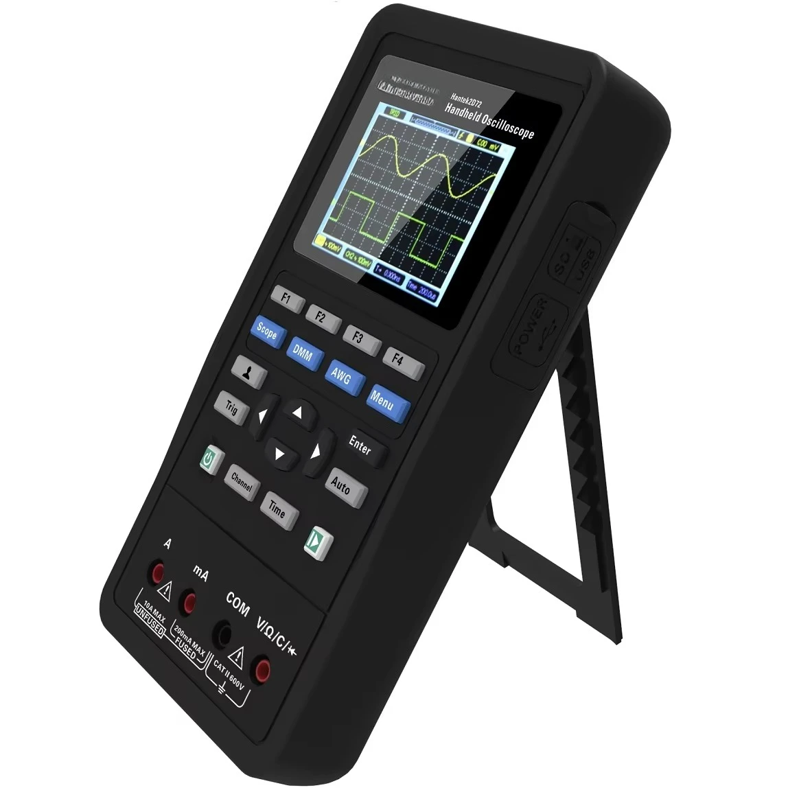 Osciloscopio Digital Hantek 2D72 de 2 Canales y 70 MHz, Generador de Forma de Onda Portátil USB, Multímetro de Mano