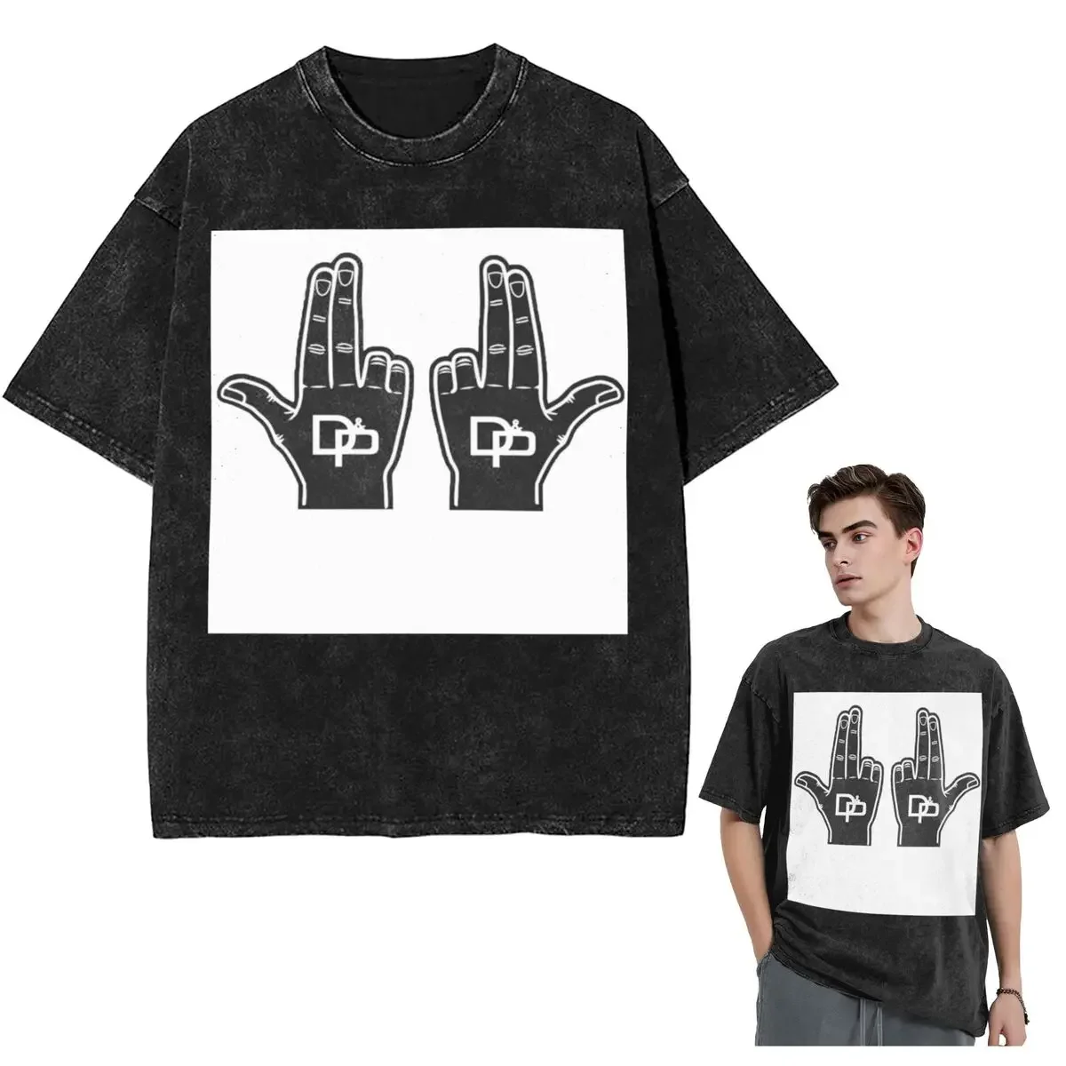 

Streetwear T-Shirts Giant Glove JUL Washed T Shirt Short Sleeve Hip Hop T-Shirt Tops Tees for Men Women