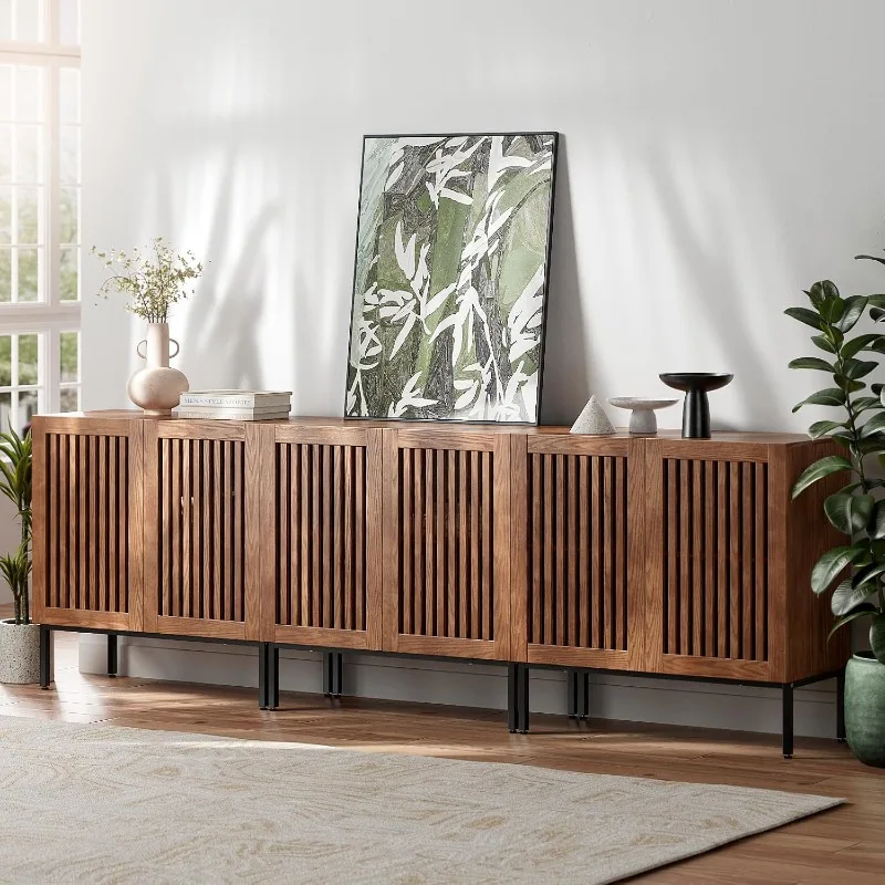 Buffet Cabinet with Storage Set of 3 Farmhouse Console Table with Metal Base and Adjustable Shelves Sideboard Coffee Bar Cabinet