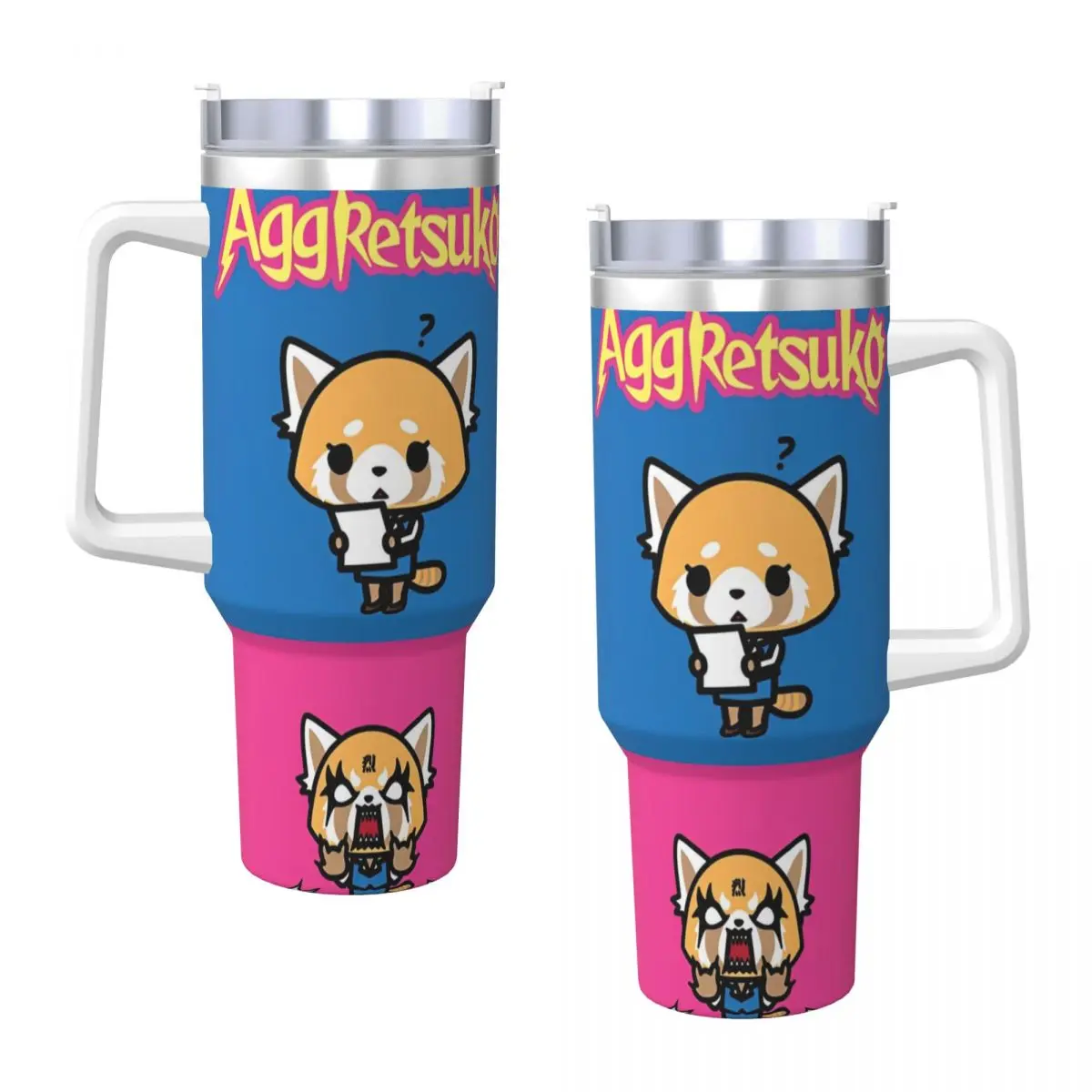 Tumbler Sanrio Aggretsuko Cartoon Mugs Cup With Straws Travel Cold and Hot Water Bottle Insulated Large Capacity Coffee Mug