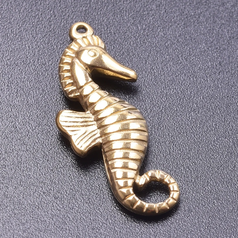9pcs No Fade Golden Marine Series Conch Starfish Seahorse Animal Pendant Fish Tail Crab  Koi Lovable Stainless Steel Pendants view 5