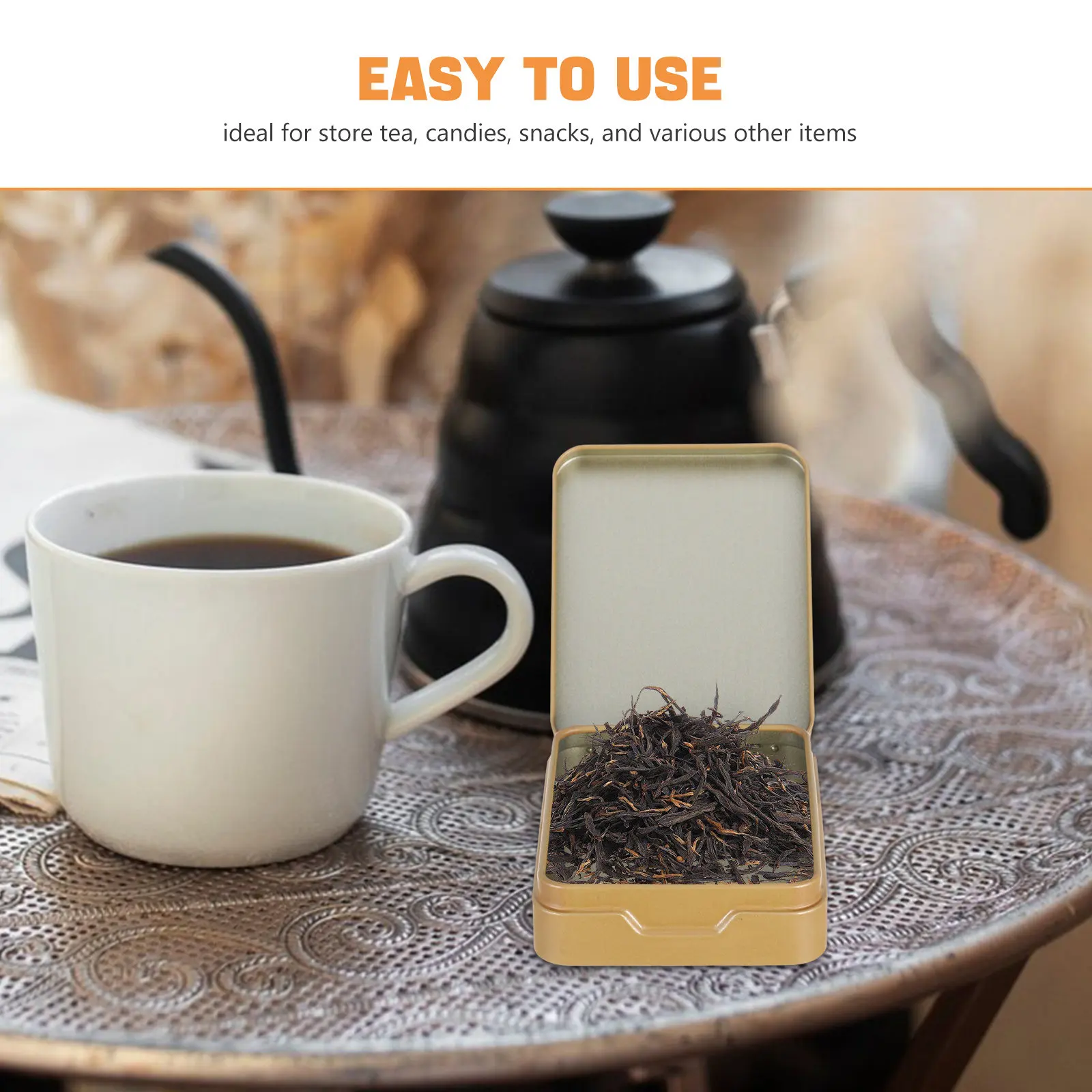 2Pcs Small Metal Tea Storage Box Flip Tinplate Container for Tea Snacks Candies Travel on The Go Pantry Organization