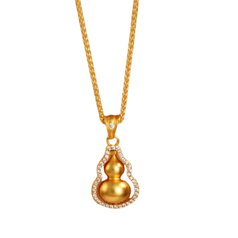 

[Fulu Changman] Ancient sand gold electroplated gourd necklace affordable noble women niche versatile