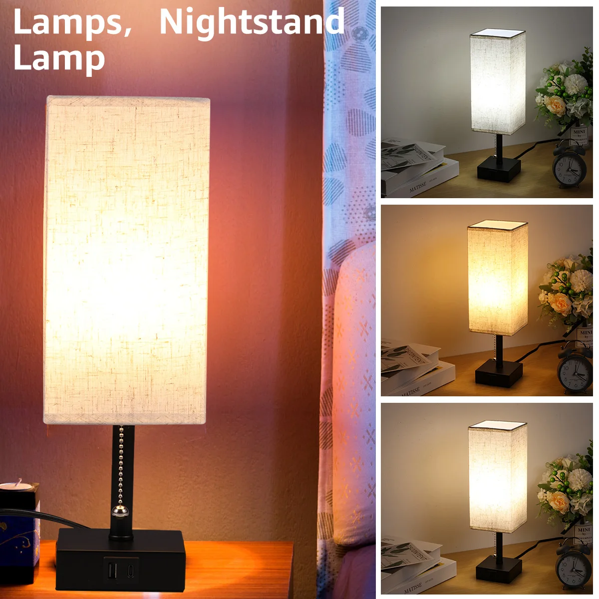 

Bedside Table Lamp Retro Cloth Shade Nightstand Lamps with Iron Base 3 Colors Dimmable Night Lamp Creative Decorative Bedroom