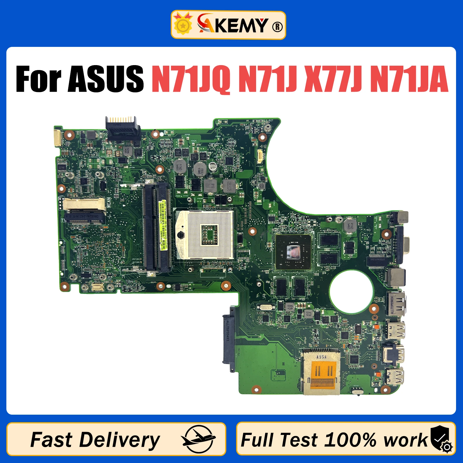 

AKEMY N71JA Mainboard For ASUS N71JQ N71J X77J Laptop Motherboard HD5730M 1GB HM55 DDR3 test 100% ok