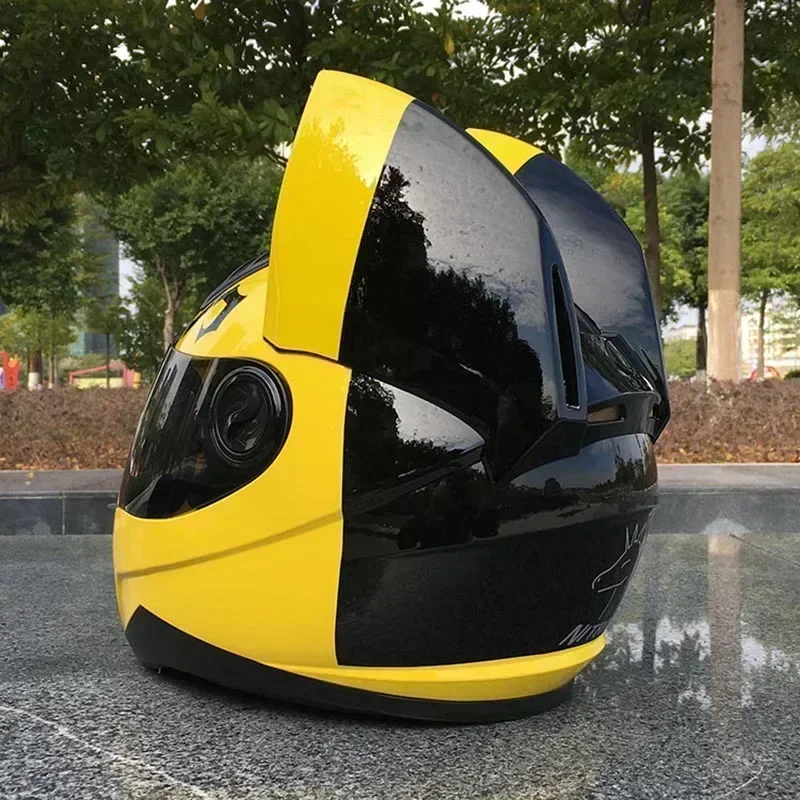 ABS Full Face Helmet Original NITRINOS Brand Helmet Yellow Cute with Cat Ears Motorcycle Helmet ECE Approved Capacete