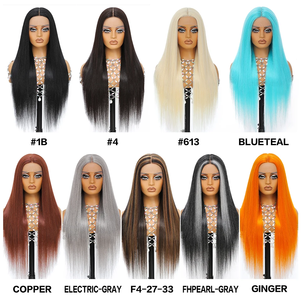 Straight Synthetic Lace Front Wigs 13X6 For Female Blonde Blue Black Lace Frontal Wigs With HD Lace High Temperature Fibre Wigs