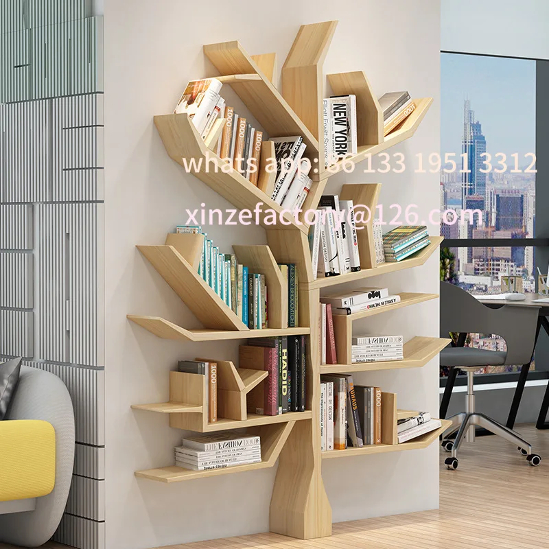 

Customizable Creative Solid Wood Art Tree Shape Bookshelf Storage Shelf Floor Standing Living Room Bedroom Wall Decorative Shelf