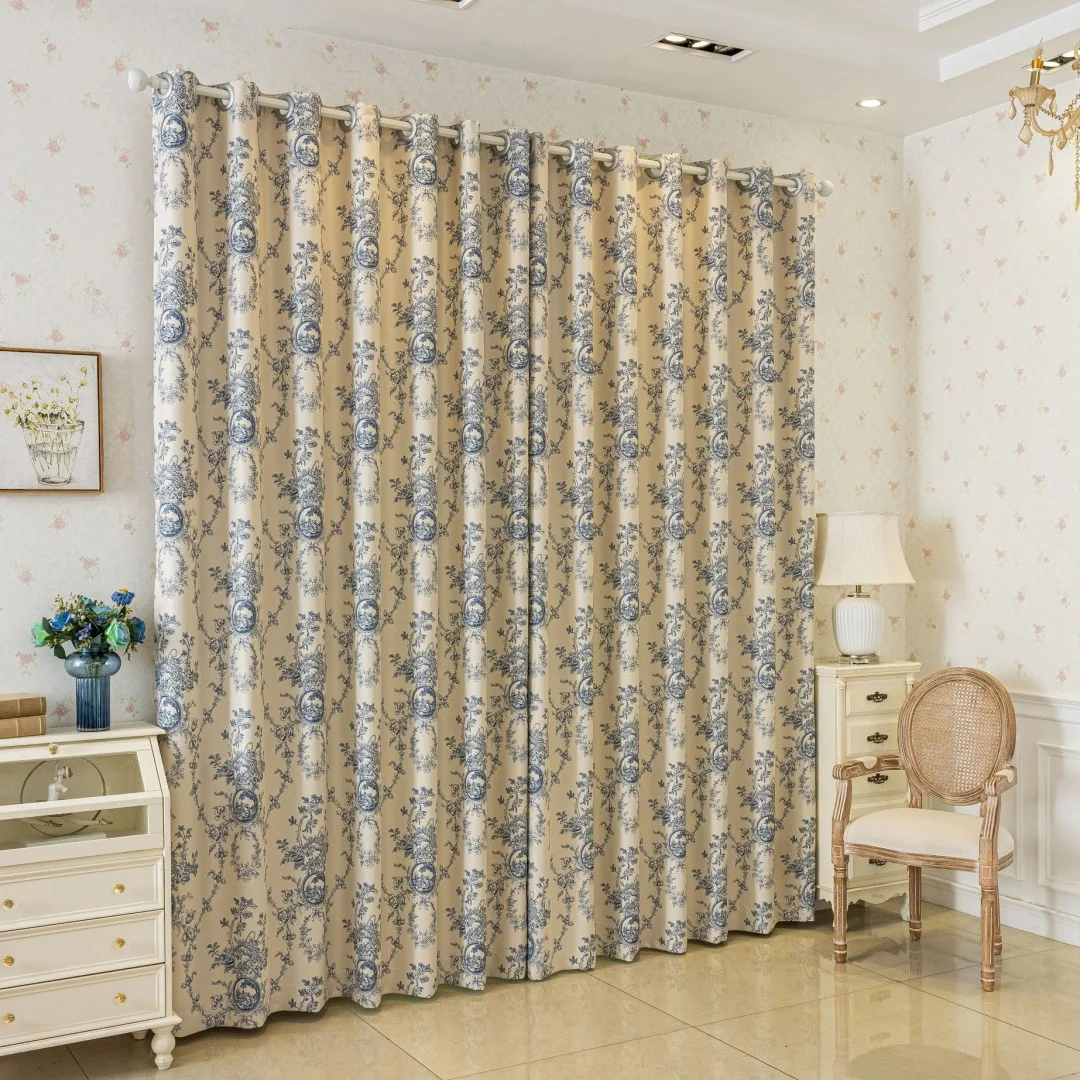 

European Printed Blue Blackout Curtains,Noise Reducing And Heat-insulating Curtains For Living Room,Bedroom,Home Window Curtains
