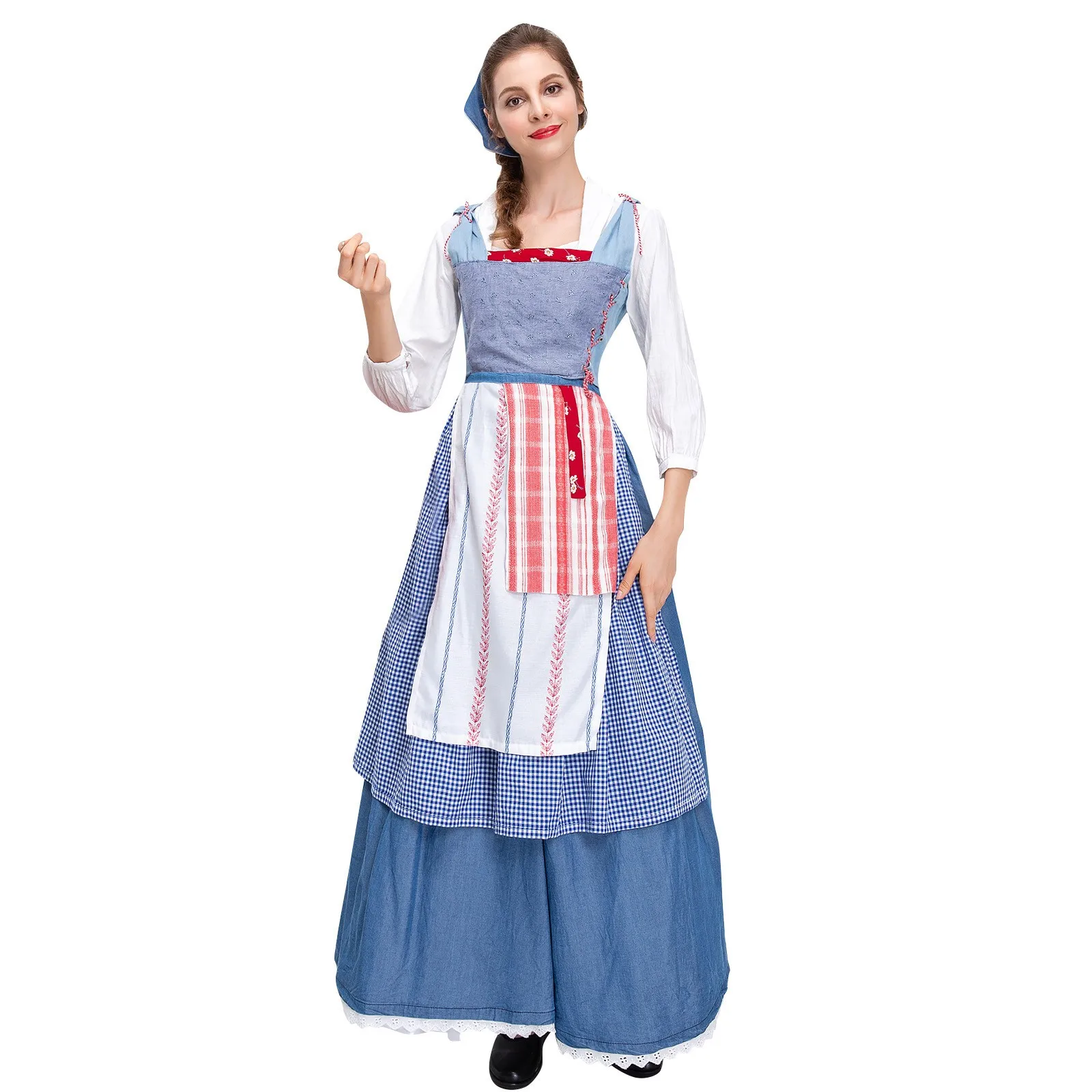 Women Retro Farm Maid Dress Oktoberfest Dirndl Dresses Wench Bavarian Dress German Beer Festival Outfit Party Cosplay Costume