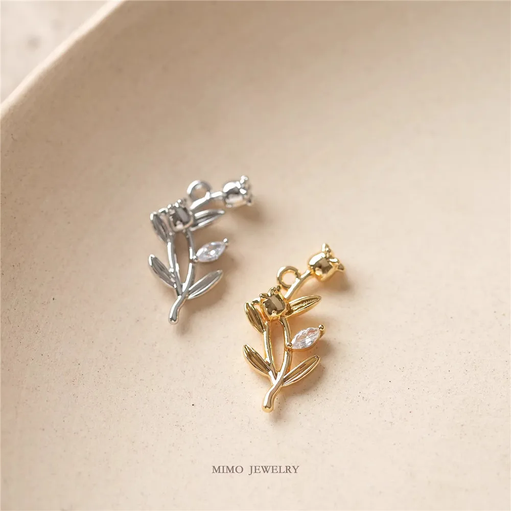 

1PCS 19.6x10.5mm DIY Handcrafted Accessory: Copper-plated Real Gold Lily of The Valley Vine with Zircon