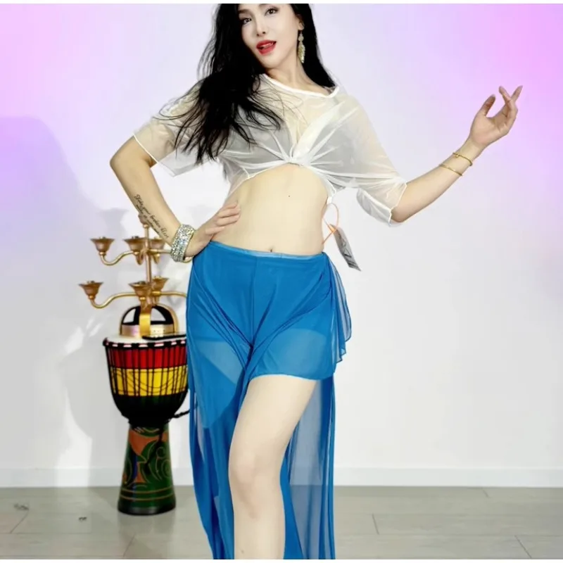 ที่กําหนดเอง Swegal Belly Dance ชุดฝึกเครื่องแต่งกาย Oriental Dance Elegant ตาข่ายลูกไม้กางเกงขากว้างชุด Top