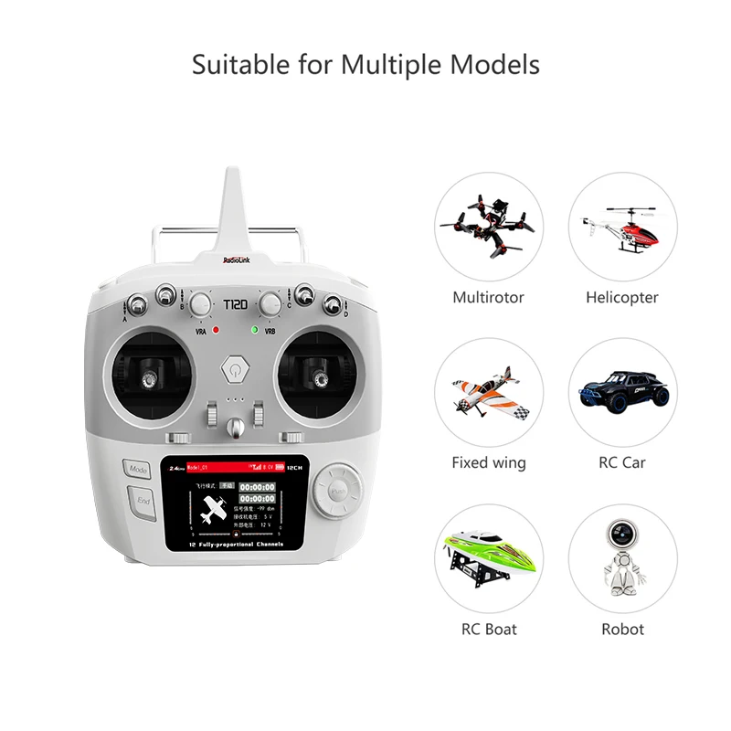 Radiolink T12D 2.4Ghz 12 Fully-proportional Channels Transmitter with Receiver R12F Remote Control for Drone  Aircraft Boat