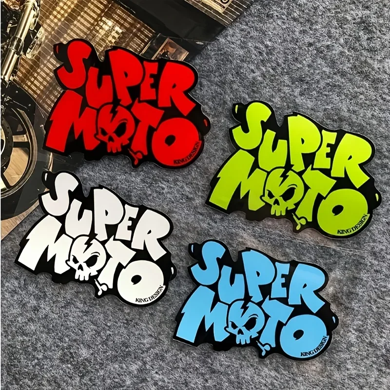 

1pc "Super Moto" Skull Car Motorcycle Sticker Multiple Colors Auto Moto Decal for Vehicle Decoration