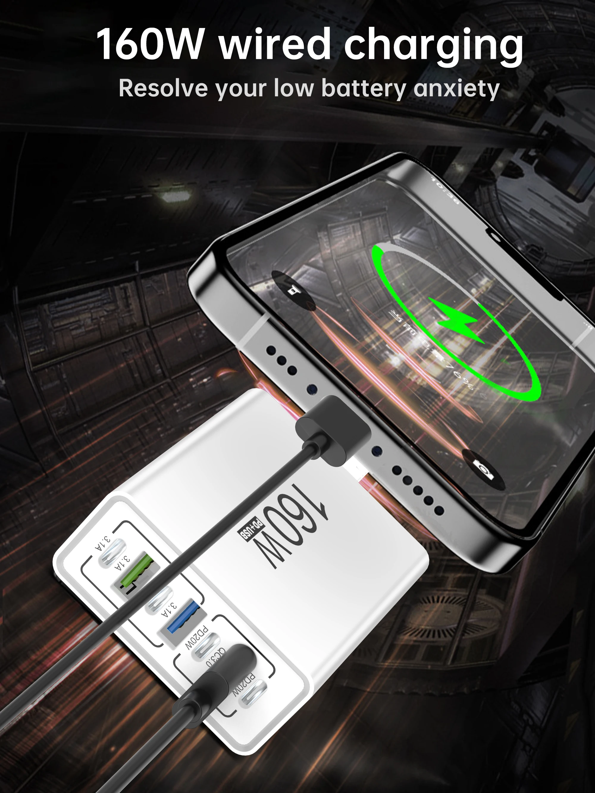 160W USB Multi-Port-Ladegerät Typ C Schnellladegerät mit Mehrfachsteckdose für iPhone Samsung Xiaomi Huawei Honor Handy-Adapter – Detail 7