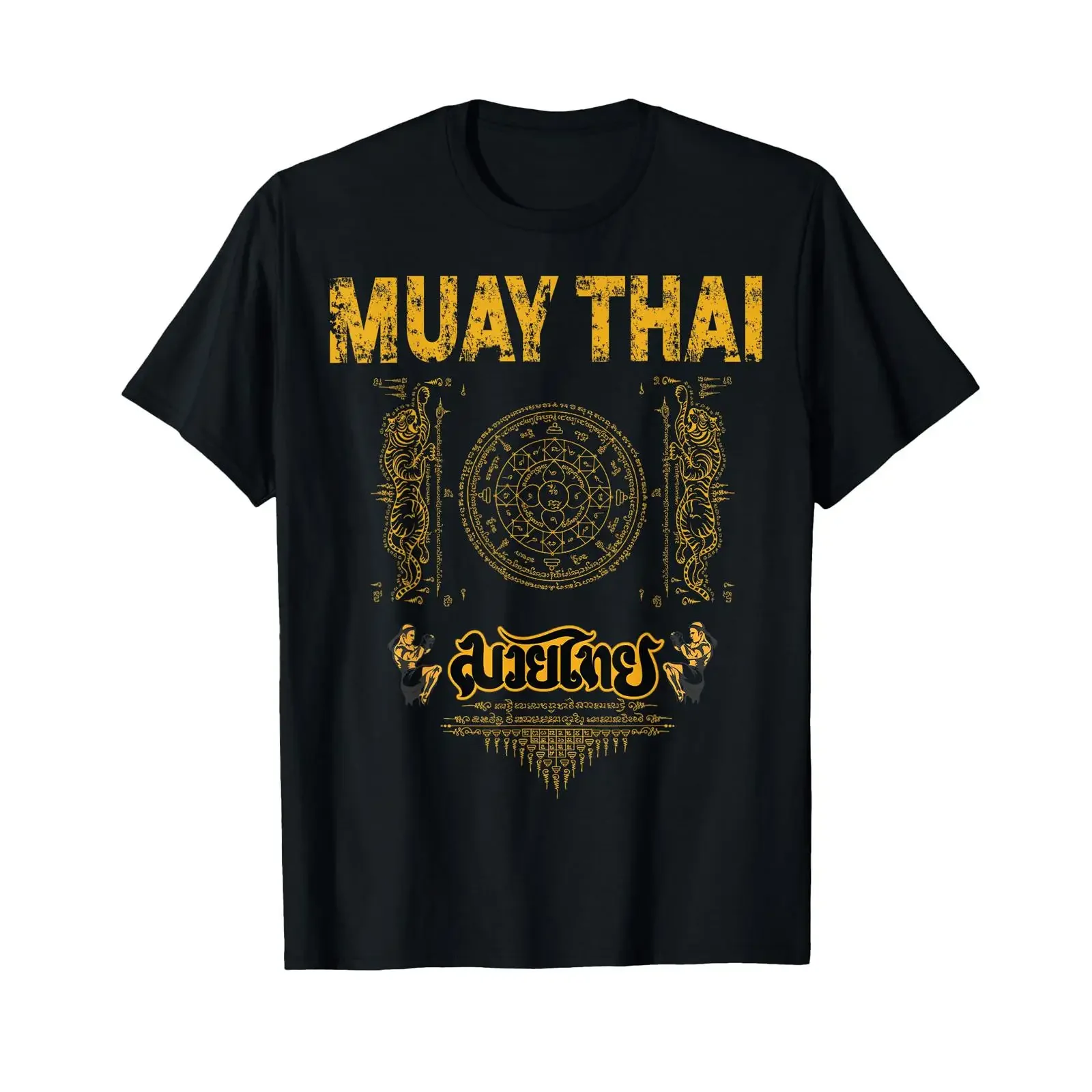 Sawadee Thai Traditional Sak Yant Twin Tiger Muay T Shirt vintage Washed graphic Top For Everyday Wear streetwear Unisex