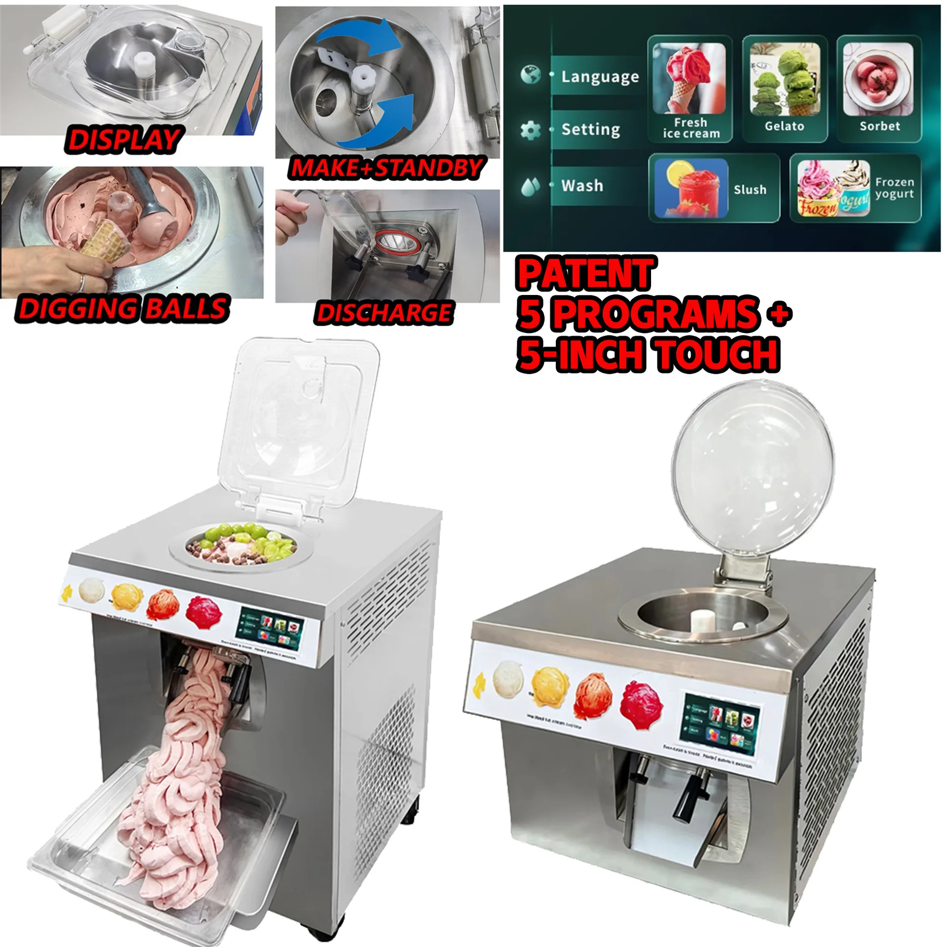 24L/H Gelato Ice Cream Machine, Fully Automatic, Small-Scale Startup Equipment, Mini Ice Cream Machine