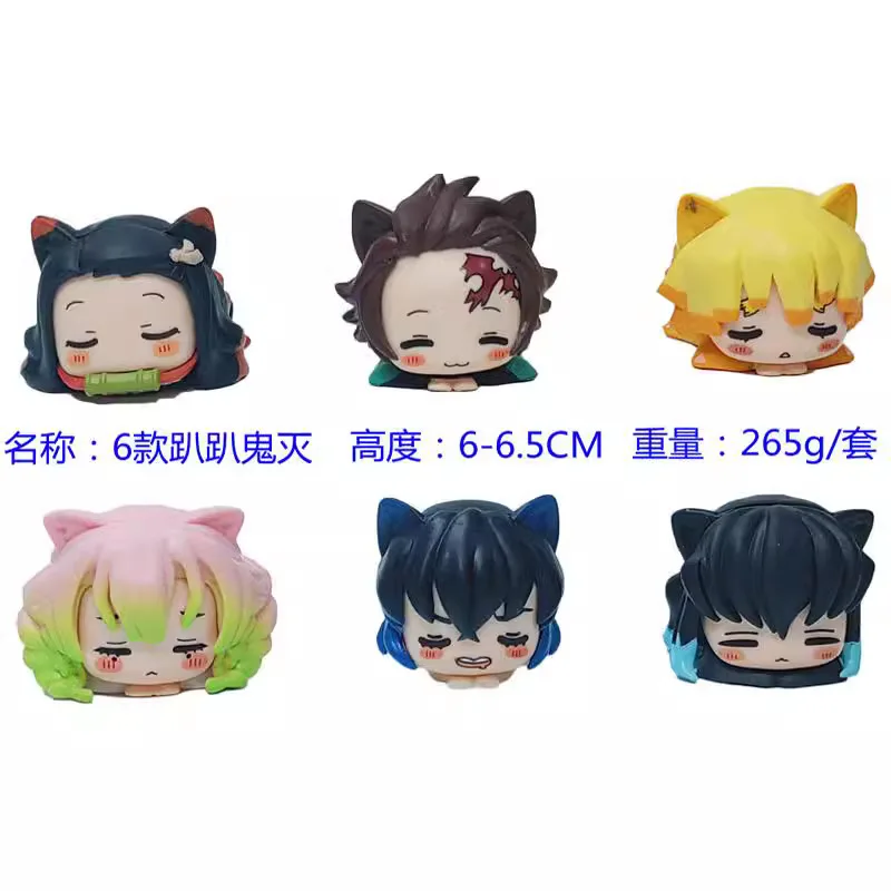 Demônio Slayer Figura Anime, Nezuko, Tanjirou, Zenitsu, Inosuke, orelha de gato, Estátua do sono, Modelo PVC Boneca, Collectible Charme Brinquedos, 6Pcs por Conjunto