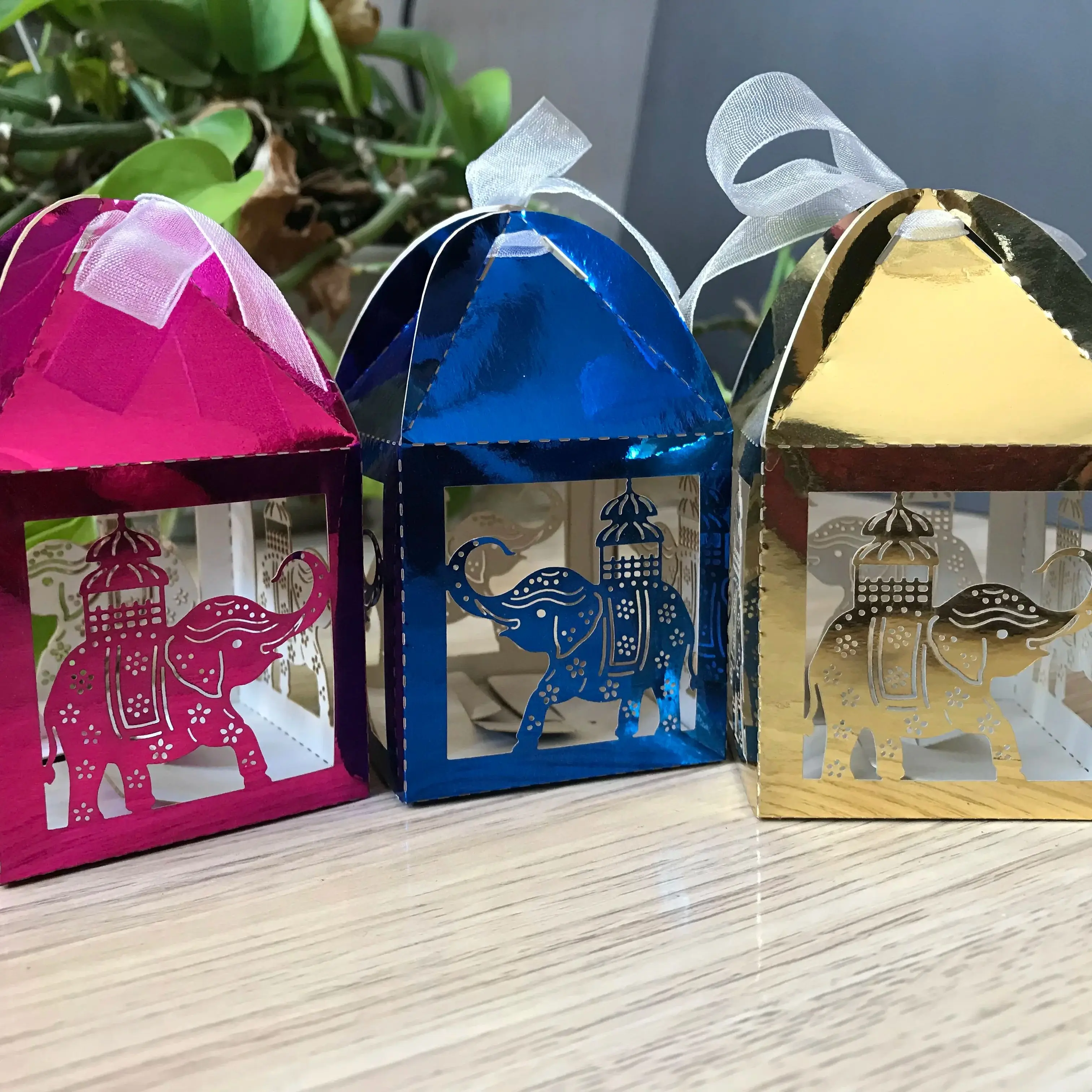 

50pcs Elephant Metallic Gold Packaging Boxes,Small Gift Boxes with Ribbon,Handmade Laser Cut,Birthday Party Gift Decoration