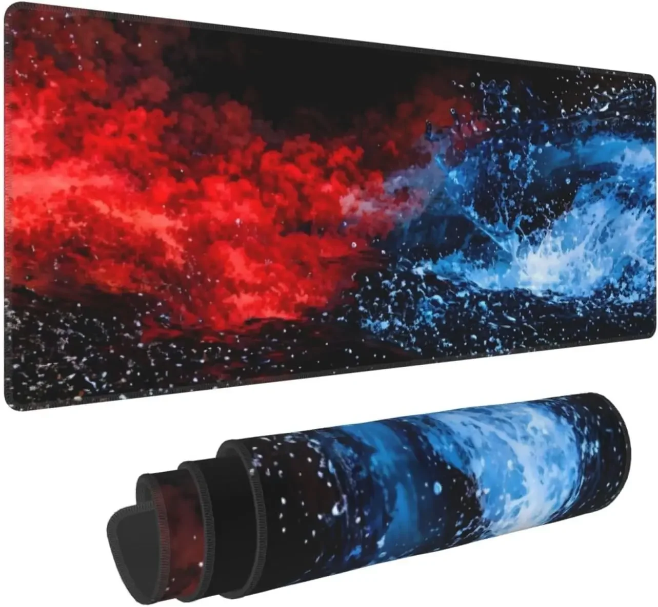 Abstract Red Blue Water Splash Pattern Mouse Pad Non-Slip Large Desk Mat for Gaming Office Laptop Keyboard Home Use