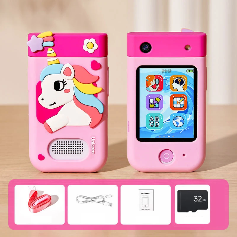 Juguete de aprendizaje para teléfono inteligente para niños, cámara Dual de píxeles HD de 4800W, pantalla táctil 180, rompecabezas de disparo frontal y trasero, juguete para regalo de cumpleaños para niña