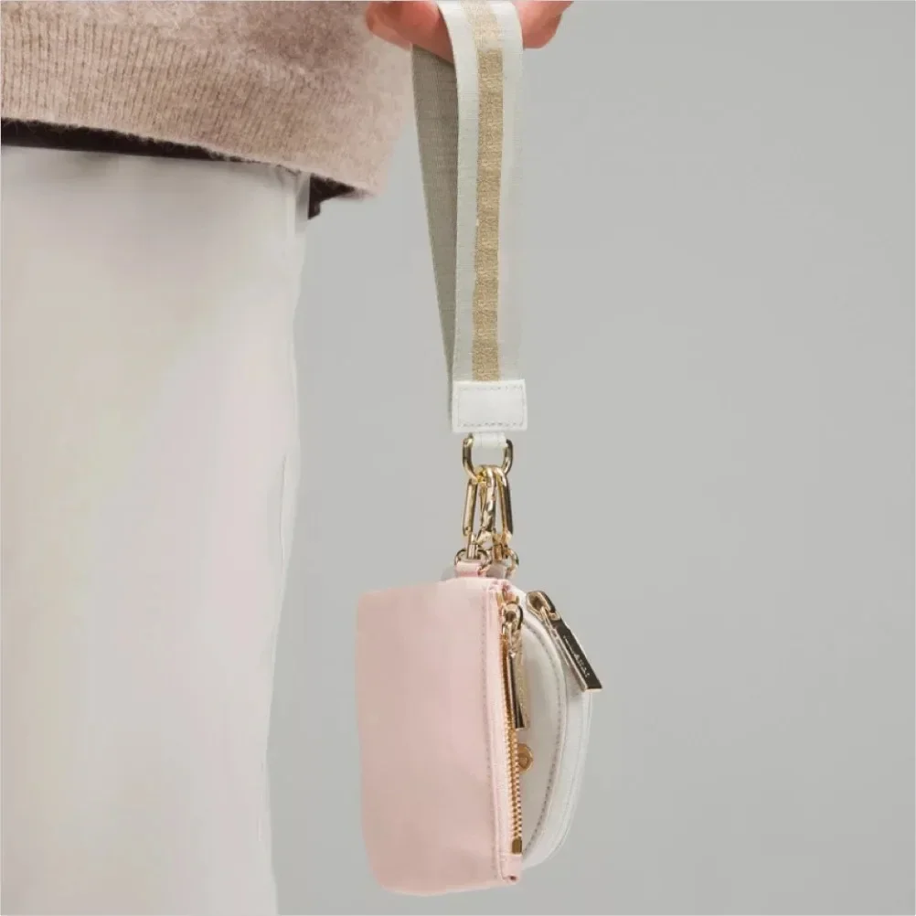 Mini Zip Around Wristlet Wallet para mulheres, bolsa dupla, bolsa portátil Wristlet Bag, Lemon Bags, Coin Purse