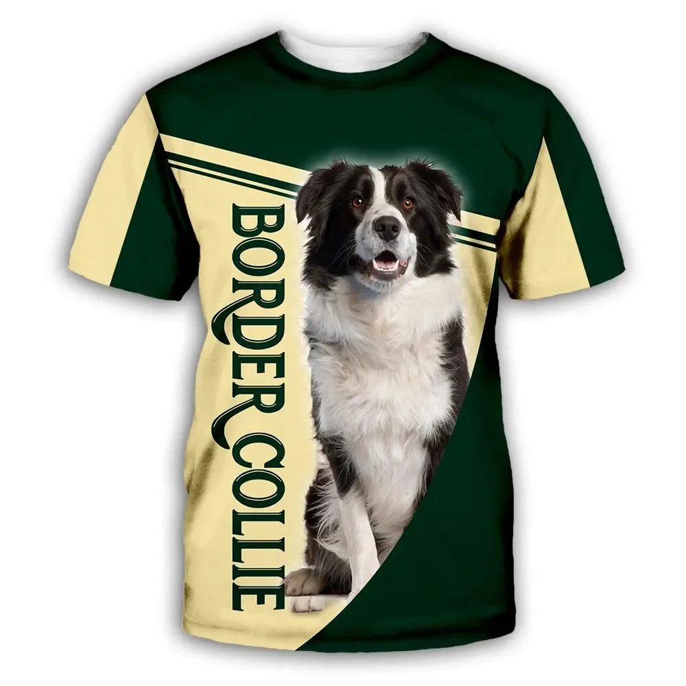HX Border Collie Men T-shirts Pets Striped Design Men Clothing 3D Print Casual Tops Women Harajuku T Shirts