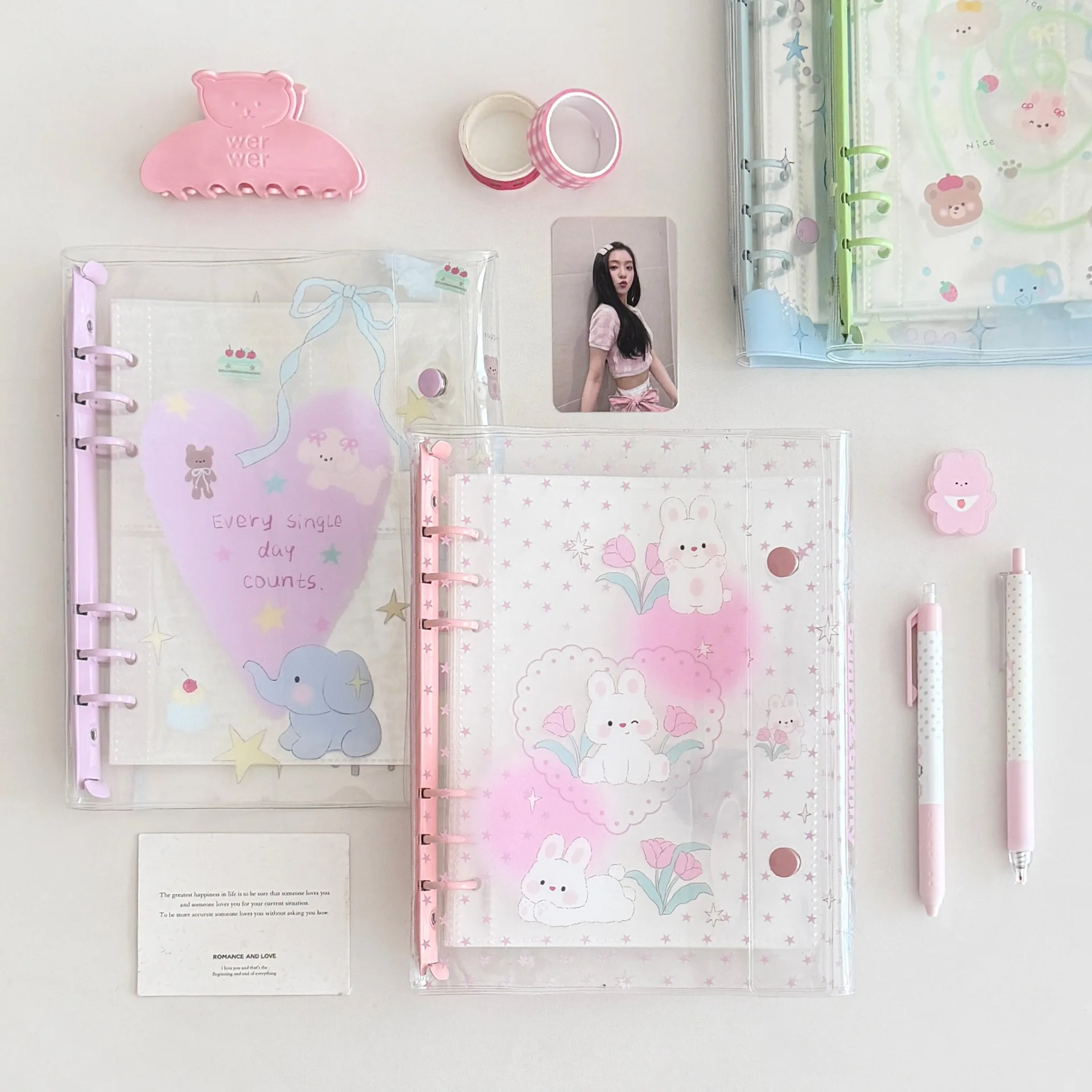 A5 Double Buckle Shell Cat Transparent PVC Color Binder Notebook Star-chasing Binder Guka Notebook Sticker  Office Stationery