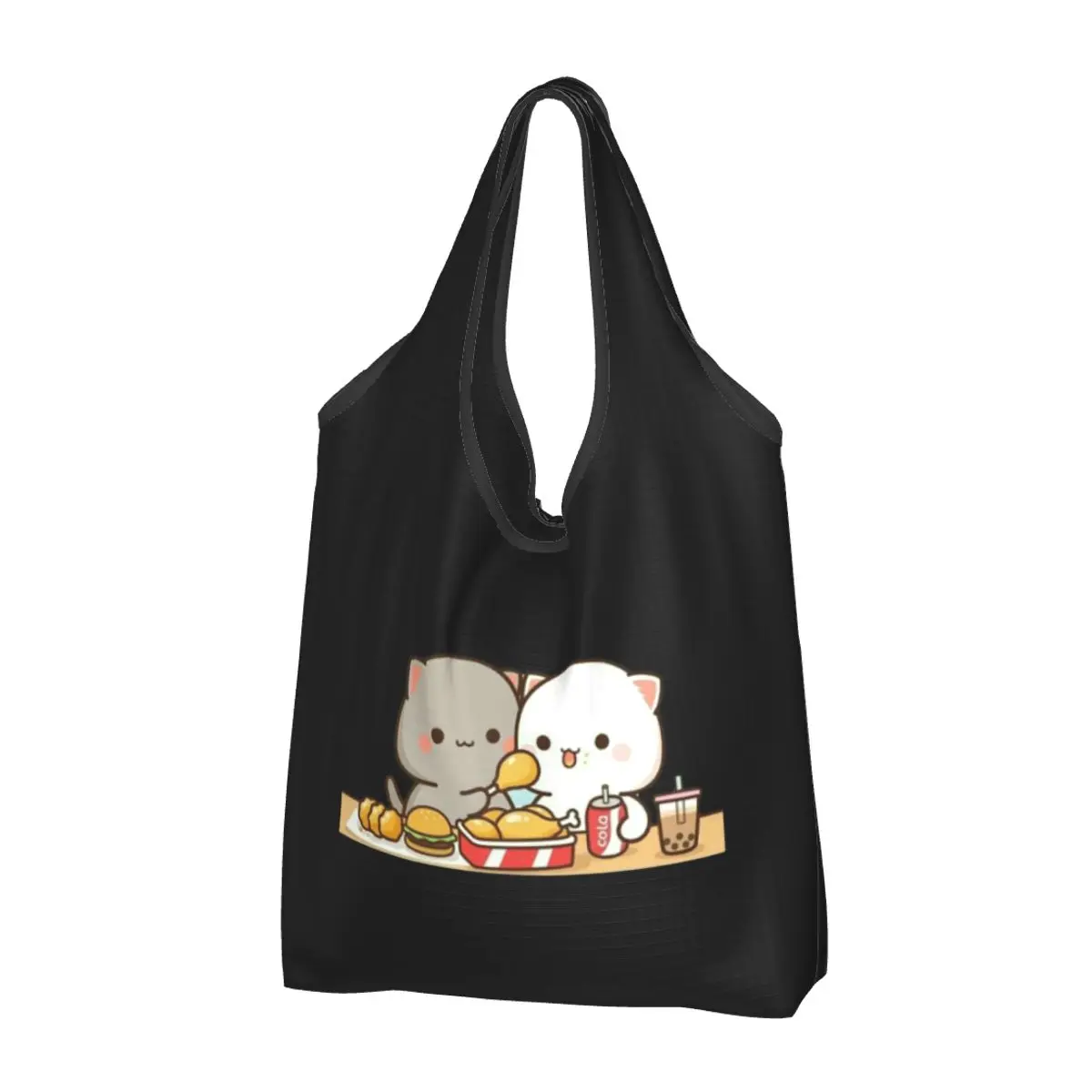 Custom Funny Peach And Goma Mochi Cat Shopping Tote Bags Portable Grocery Shoulder Shopper Bag