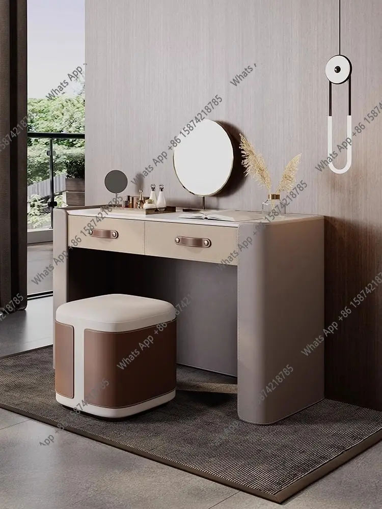 M High-end Light Luxury Modern Minimalist Saddle Leather Rock Slab Makeup Table Master Bedroom Dresser Bedroom Advanced Feeling