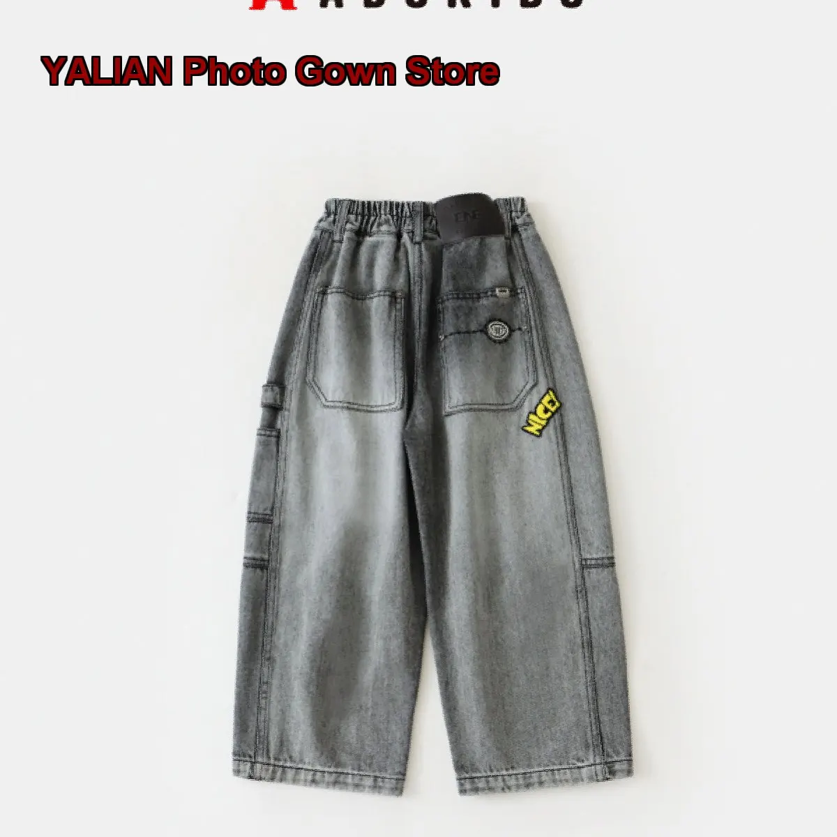 Kids Jeans Boys Spring Autumn Blue Washed Wide Leg Loose Straight Pants