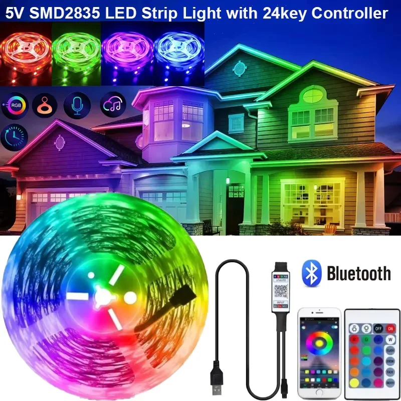 TV light strip SMD2835 with bluetooth controller and 24-key remote control 60led/m RGB non-waterproof DC5V interior decoration T