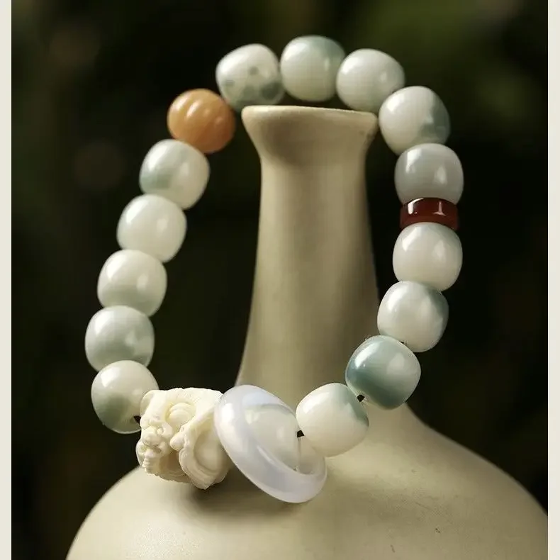 الجوز العاجي الطبيعي Xingshi التدرج بودي سوار الضوء الأخضر العائمة زهرة حلقة مرنة اكسسوارات سوار لعبة اليد #5