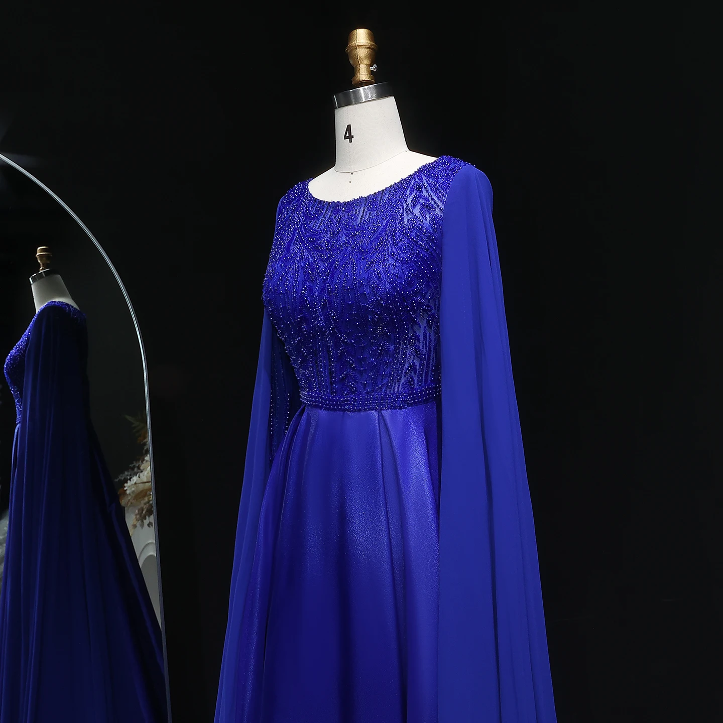 Sharon Said Arabic Royal Blue Long Evening Dress with Cape Sleeve Elegant Beaded Women Wedding Party Gowns SF359 Customized