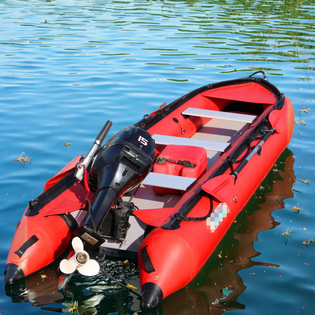 

Cheap Marine Grade Red Inflatable Fishing Kayak Boat with Outside Motor Qingdao