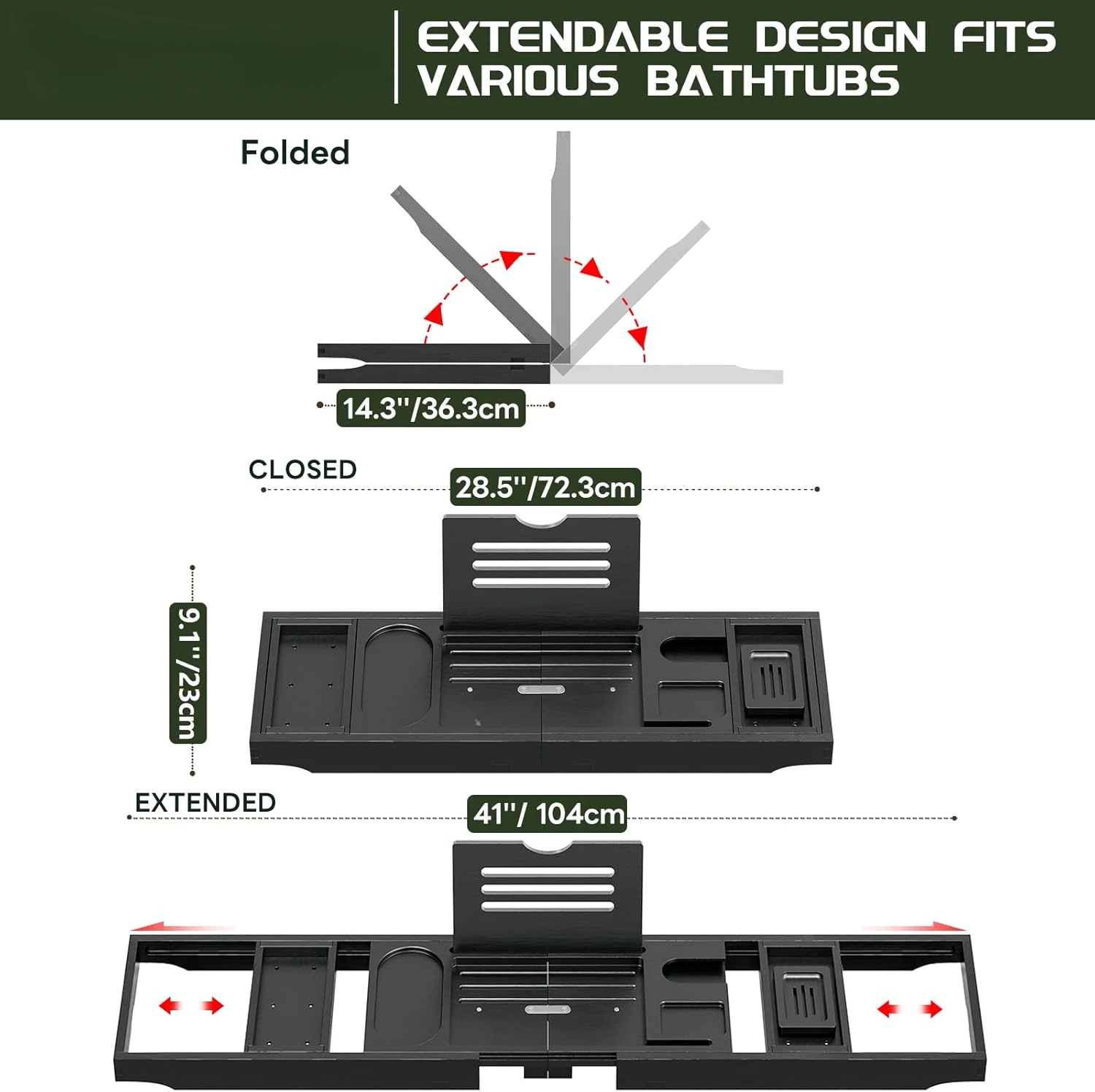 صينية حوض الاستحمام، علبة حوض استحمام قابلة للطي، صينية حمام حوض استحمام من الخيزران الفاخر قابلة للتعديل، مناسبة للعلاج المائي المنزلي #3