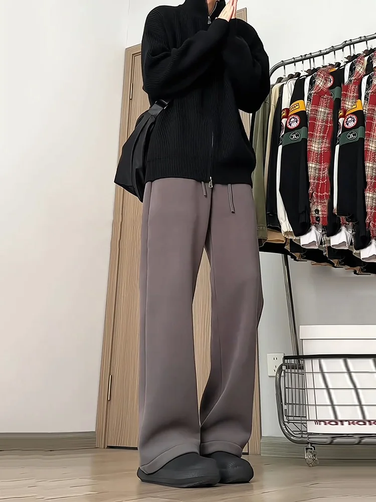 

plus Size Hooded Thiened Straight Leg Casual Pants Men's Autumn Winter Warm Anti-Cold Trousers Wide Leg Knife Fce L...